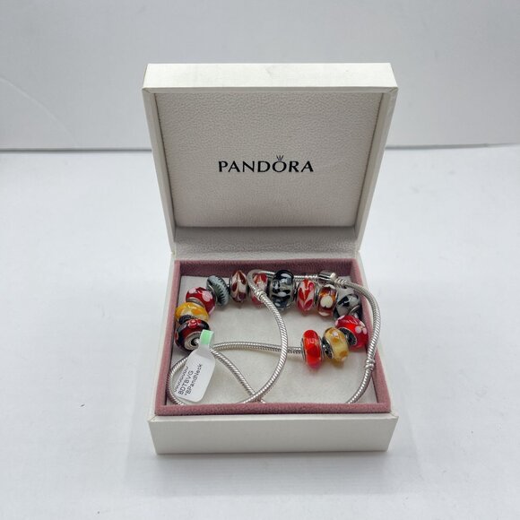 Pandora Style Silver Snake Chain Necklace With Colorful Murano Glass Beads w/Box - Picture 6 of 8